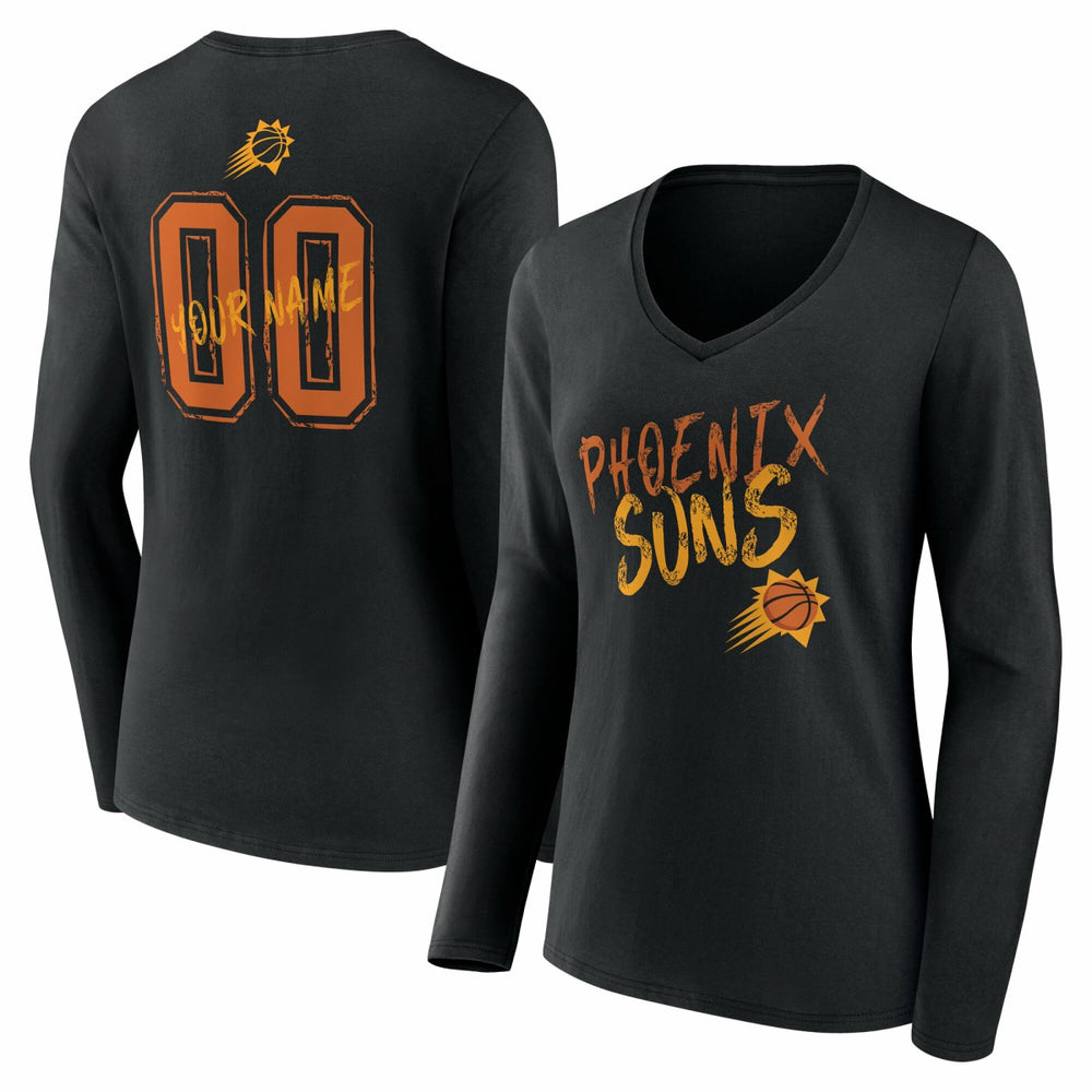 Phoenix Suns Women's Hustle Custom Long Sleeve V-Neck T-Shirt Black