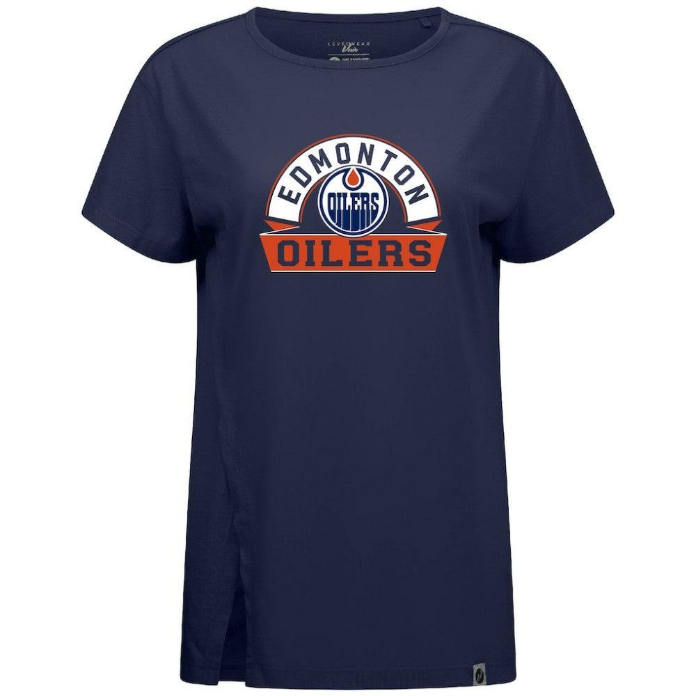 Edmonton Oilers Levelwear Women's Influx Banner Arch T-Shirt - Navy - NHL 203145207