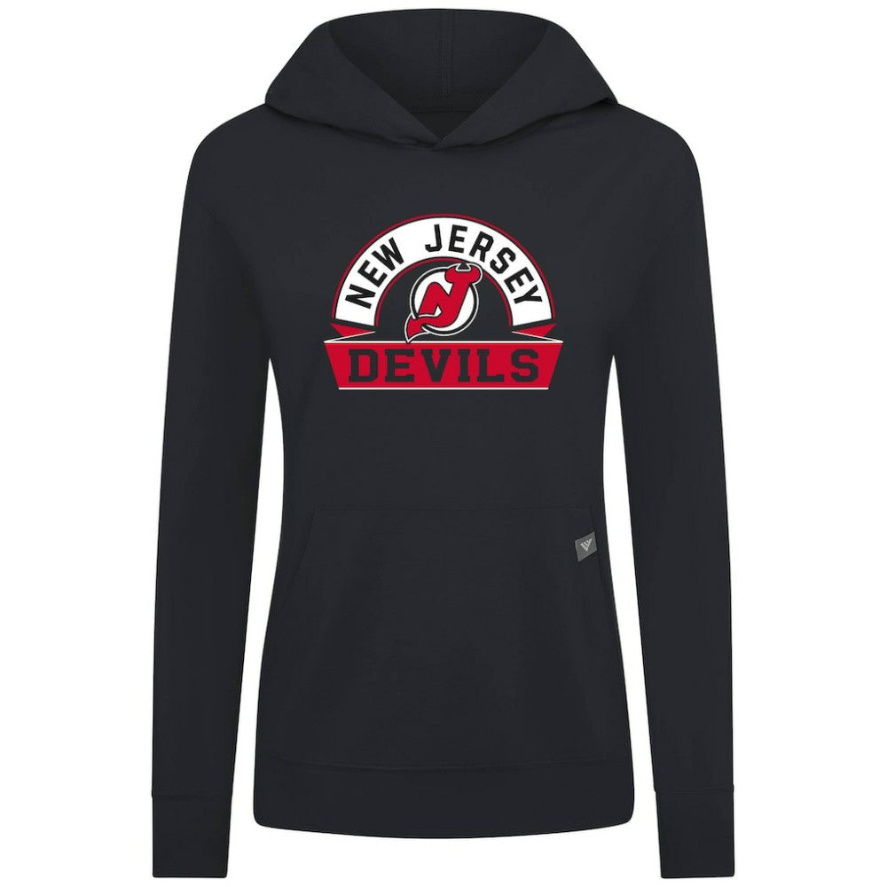 New Jersey Devils Levelwear Women's Relay Banner Arch Pullover Hoodie - Black - NHL 203145226