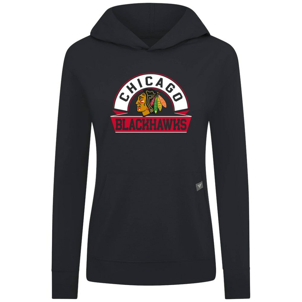 Chicago Blackhawks Levelwear Women's Relay Banner Arch Pullover Hoodie - Black - NHL 203145230