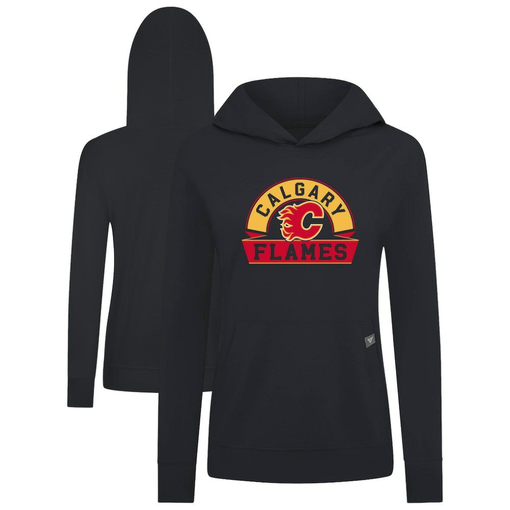 Calgary Flames Levelwear Women's Relay Banner Arch Pullover Hoodie - Black - NHL 203145263