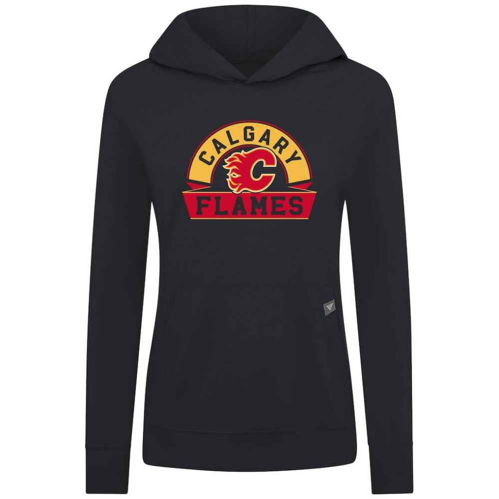 Calgary Flames Levelwear Women's Relay Banner Arch Pullover Hoodie - Black - NHL 203145263