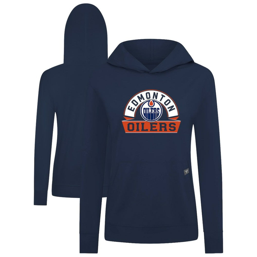 Edmonton Oilers Levelwear Women's Relay Banner Arch Pullover Hoodie - Navy - NHL 203145265