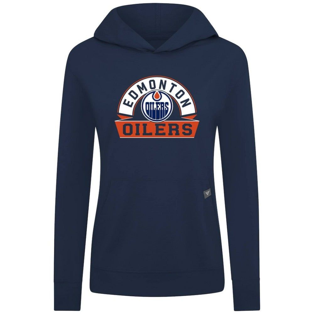 Edmonton Oilers Levelwear Women's Relay Banner Arch Pullover Hoodie - Navy - NHL 203145265