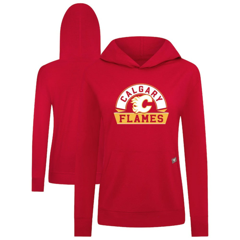 Calgary Flames Levelwear Women's Relay Banner Arch Pullover Hoodie - Red - NHL 203145269