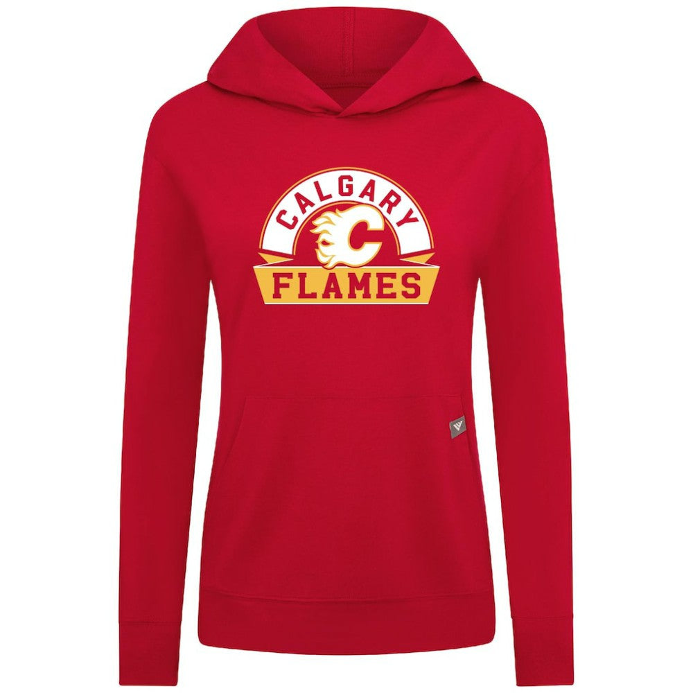 Calgary Flames Levelwear Women's Relay Banner Arch Pullover Hoodie - Red - NHL 203145269