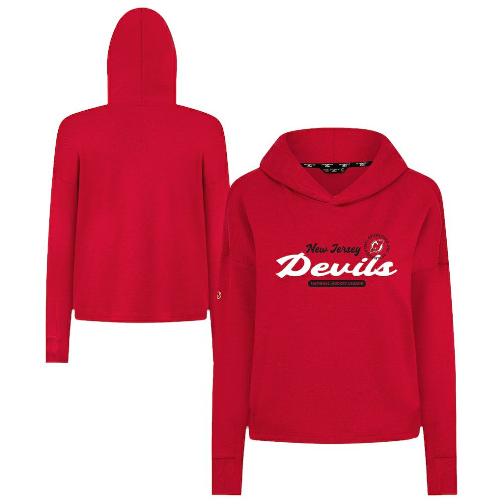 New Jersey Devils Levelwear Women's Sweet Monument Tri-Blend Cropped Pullover Hoodie - Red - NHL 203145677