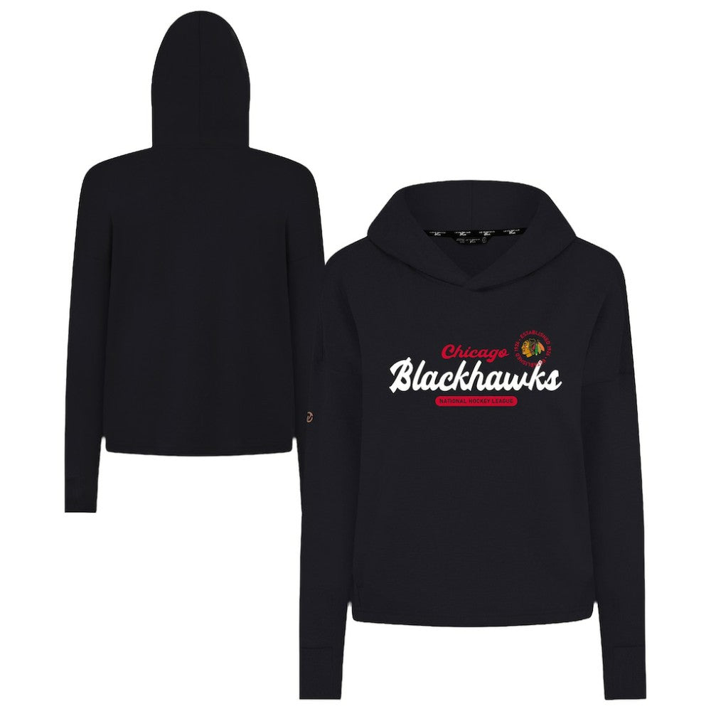 Chicago Blackhawks Levelwear Women's Sweet Monument Tri-Blend Cropped Pullover Hoodie - Black - NHL 203145682