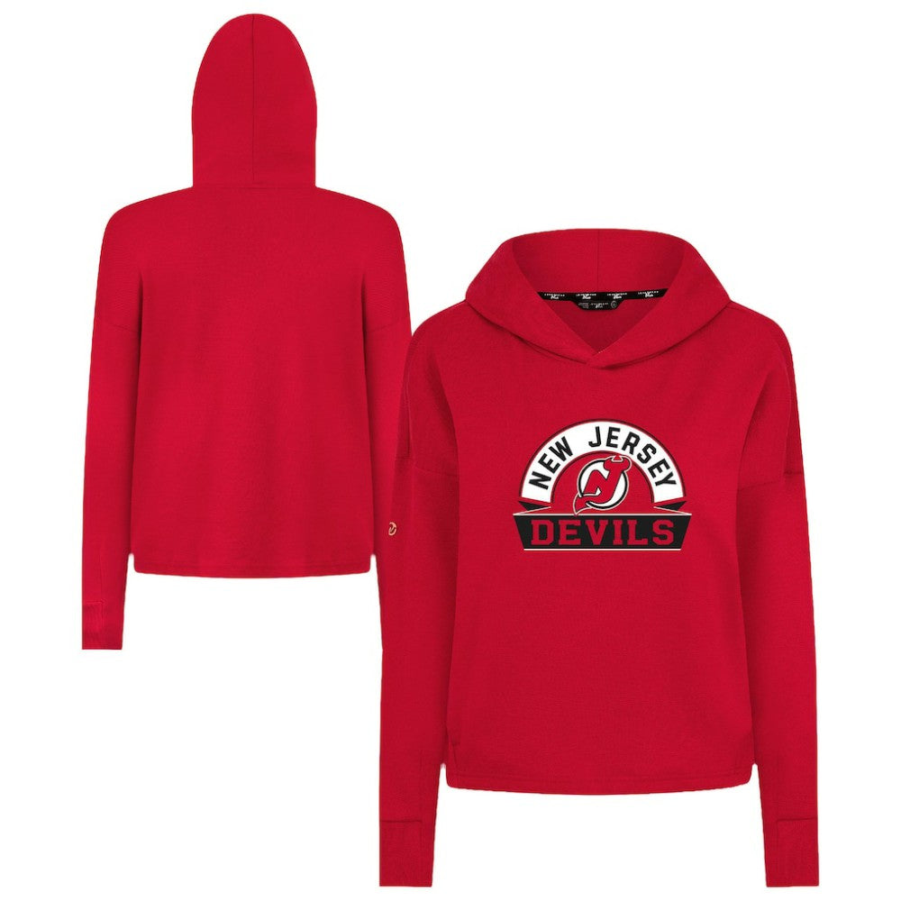 New Jersey Devils Levelwear Women's Sweet Banner Arch Tri-Blend Cropped Pullover Hoodie - Red - NHL 203145697