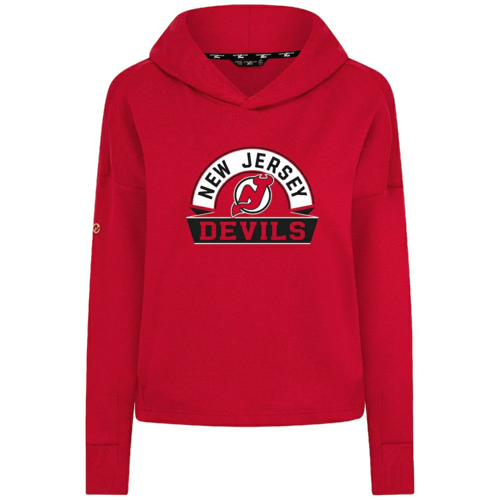 New Jersey Devils Levelwear Women's Sweet Banner Arch Tri-Blend Cropped Pullover Hoodie - Red - NHL 203145697