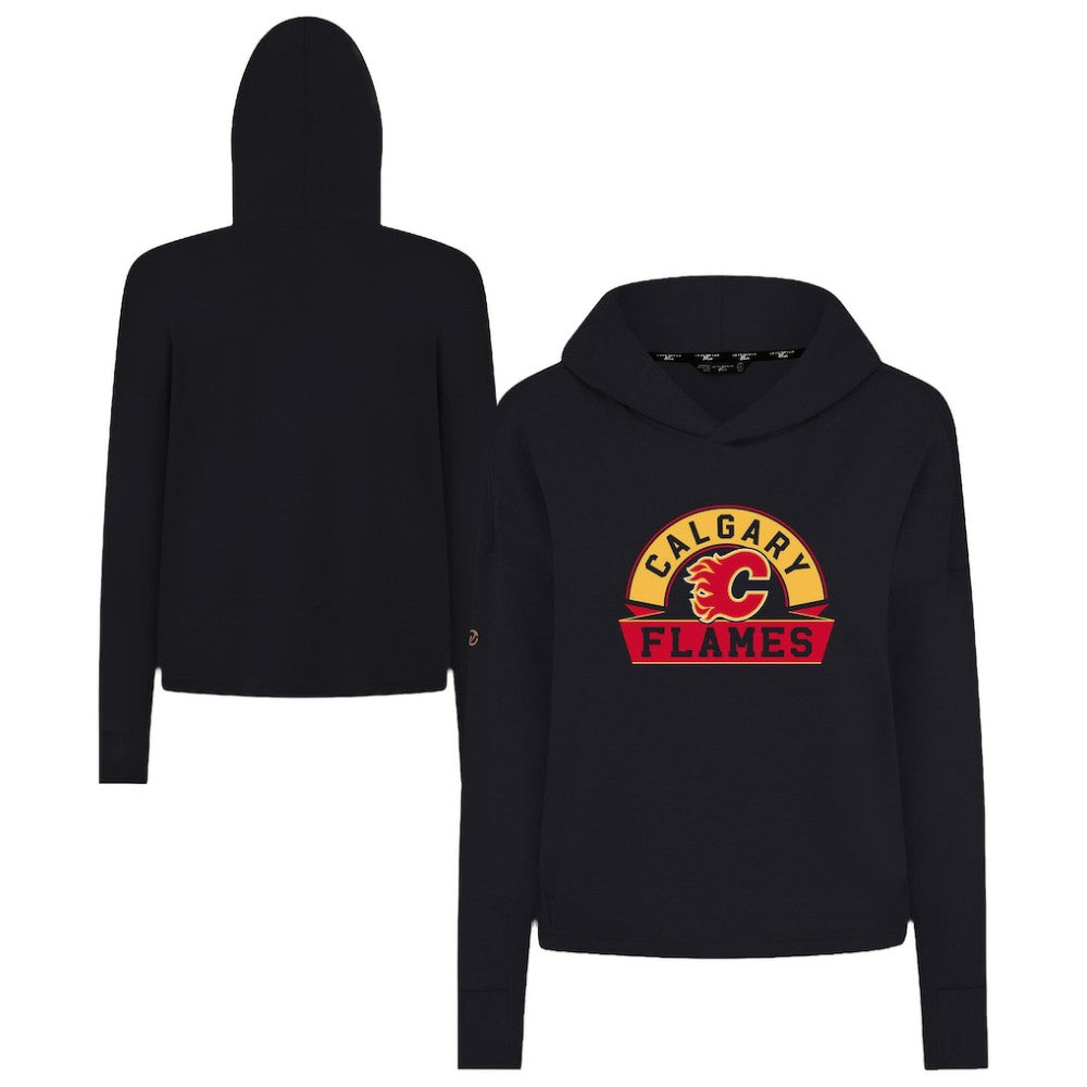 Calgary Flames Levelwear Women's Sweet Banner Arch Tri-Blend Cropped Pullover Hoodie - Black - NHL 203145703