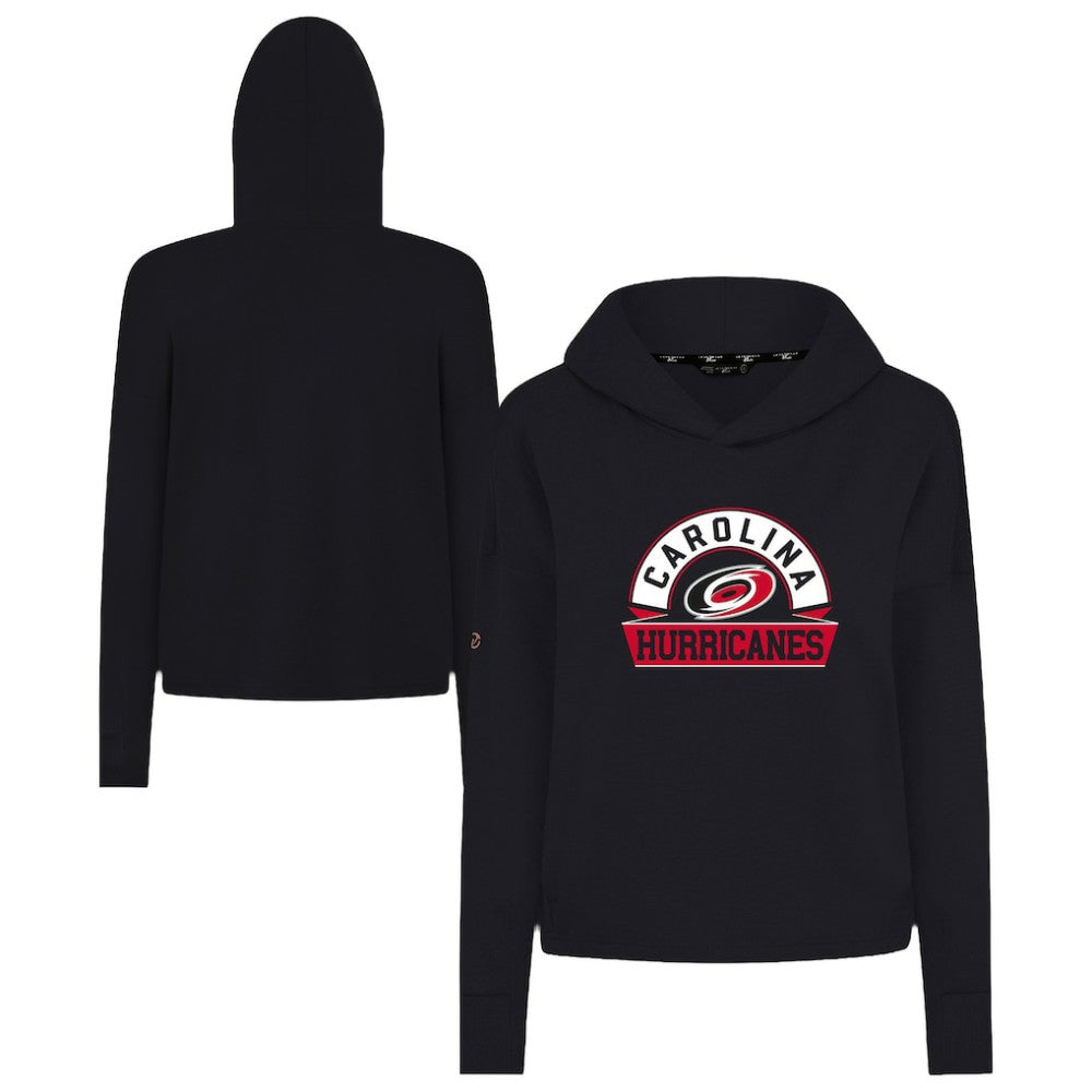 Carolina Hurricanes Levelwear Women's Sweet Banner Arch Tri-Blend Cropped Pullover Hoodie - Black - NHL 203145704