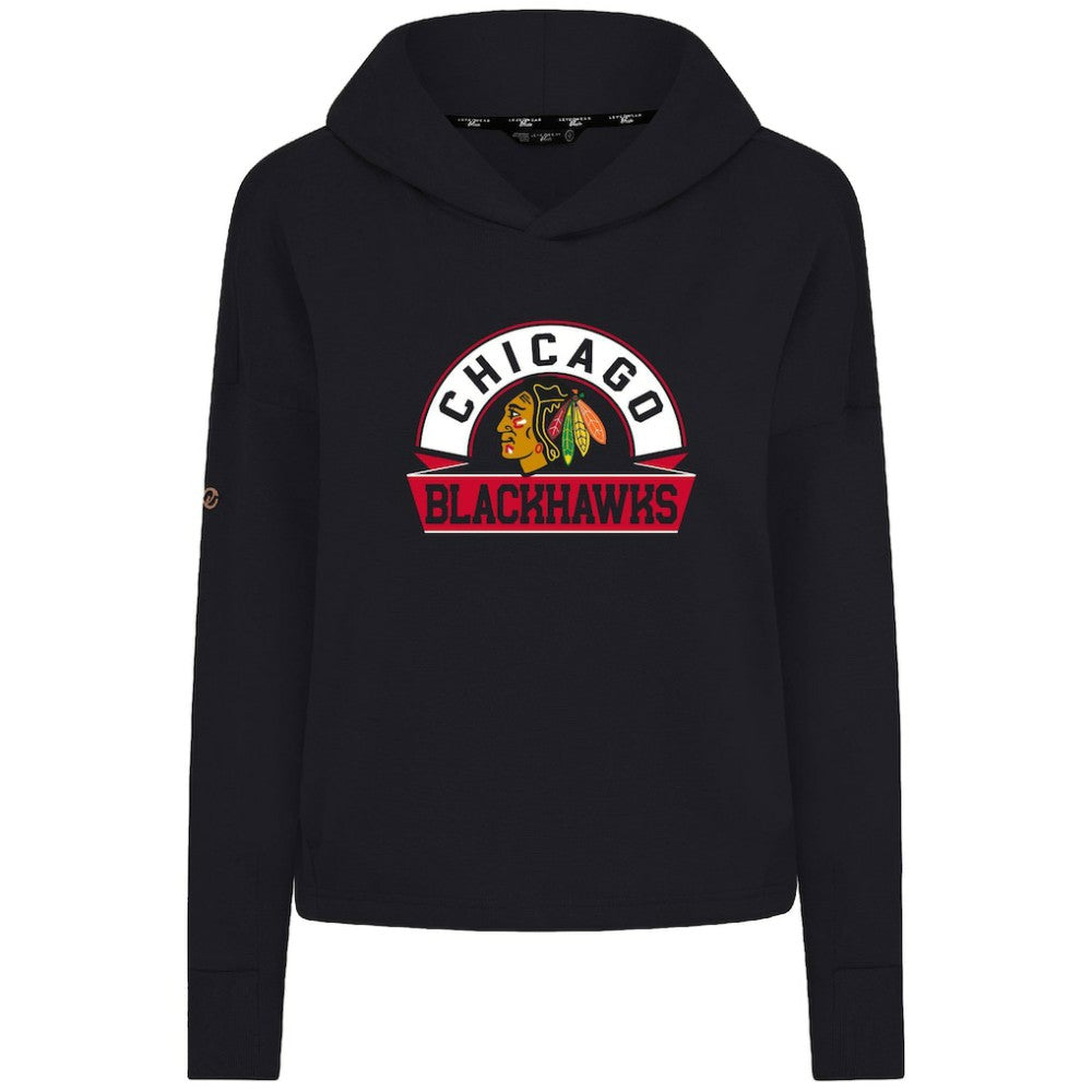 Chicago Blackhawks Levelwear Women's Sweet Banner Arch Tri-Blend Cropped Pullover Hoodie - Black - NHL 203145711
