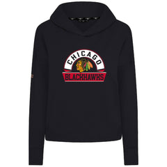 Chicago Blackhawks Levelwear Women's Sweet Banner Arch Tri-Blend Cropped Pullover Hoodie - Black - NHL 203145711
