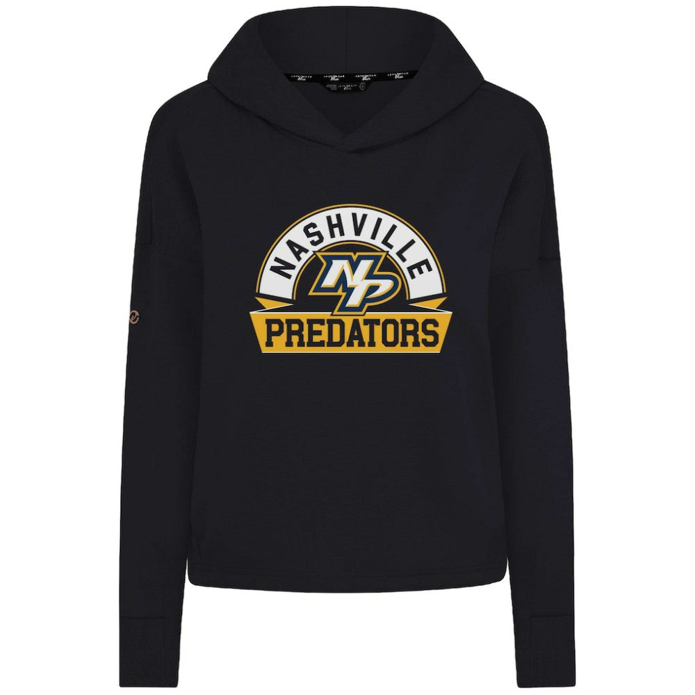 Nashville Predators Levelwear Women's Sweet Banner Arch Tri-Blend Cropped Pullover Hoodie - Black - NHL 203145715