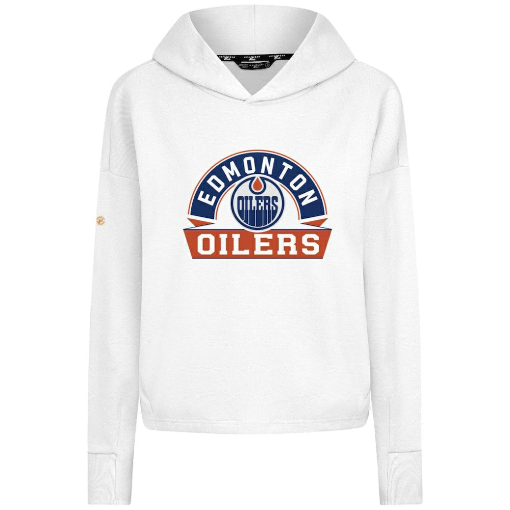 Edmonton Oilers Levelwear Women's Sweet Banner Arch Tri-Blend Cropped Pullover Hoodie - White - NHL 203145716