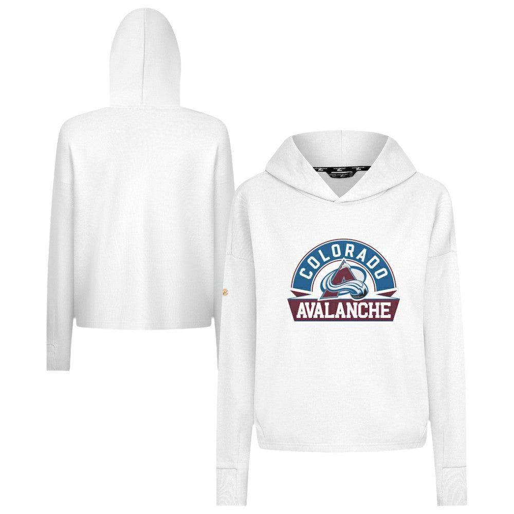 Colorado Avalanche Levelwear Women's Sweet Banner Arch Tri-Blend Cropped Pullover Hoodie - White - NHL 203145717