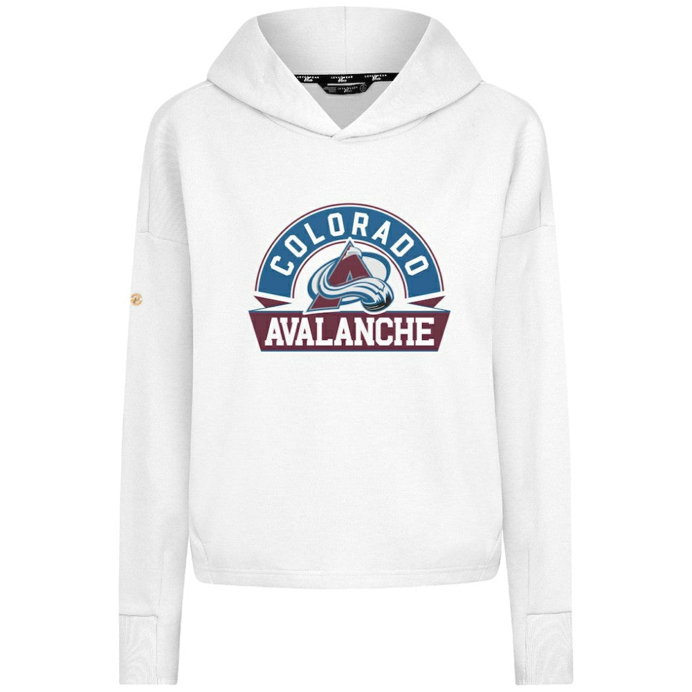 Colorado Avalanche Levelwear Women's Sweet Banner Arch Tri-Blend Cropped Pullover Hoodie - White - NHL 203145717