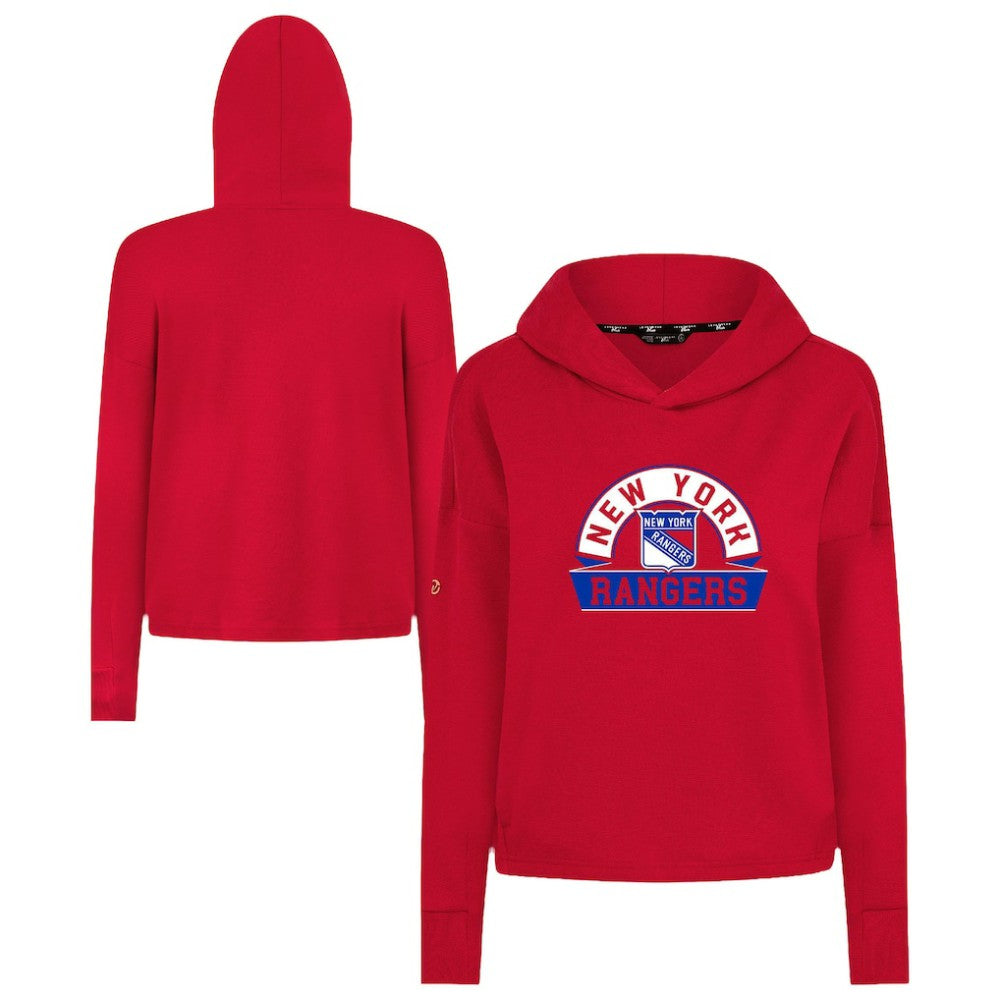 New York Rangers Levelwear Women's Sweet Banner Arch Tri-Blend Cropped Pullover Hoodie - Red - NHL 203145722