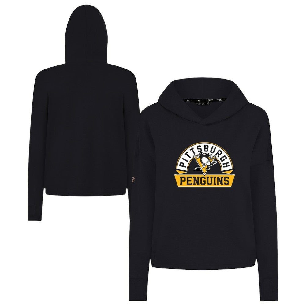 Pittsburgh Penguins Levelwear Women's Sweet Banner Arch Tri-Blend Cropped Pullover Hoodie - Black - NHL 203145726
