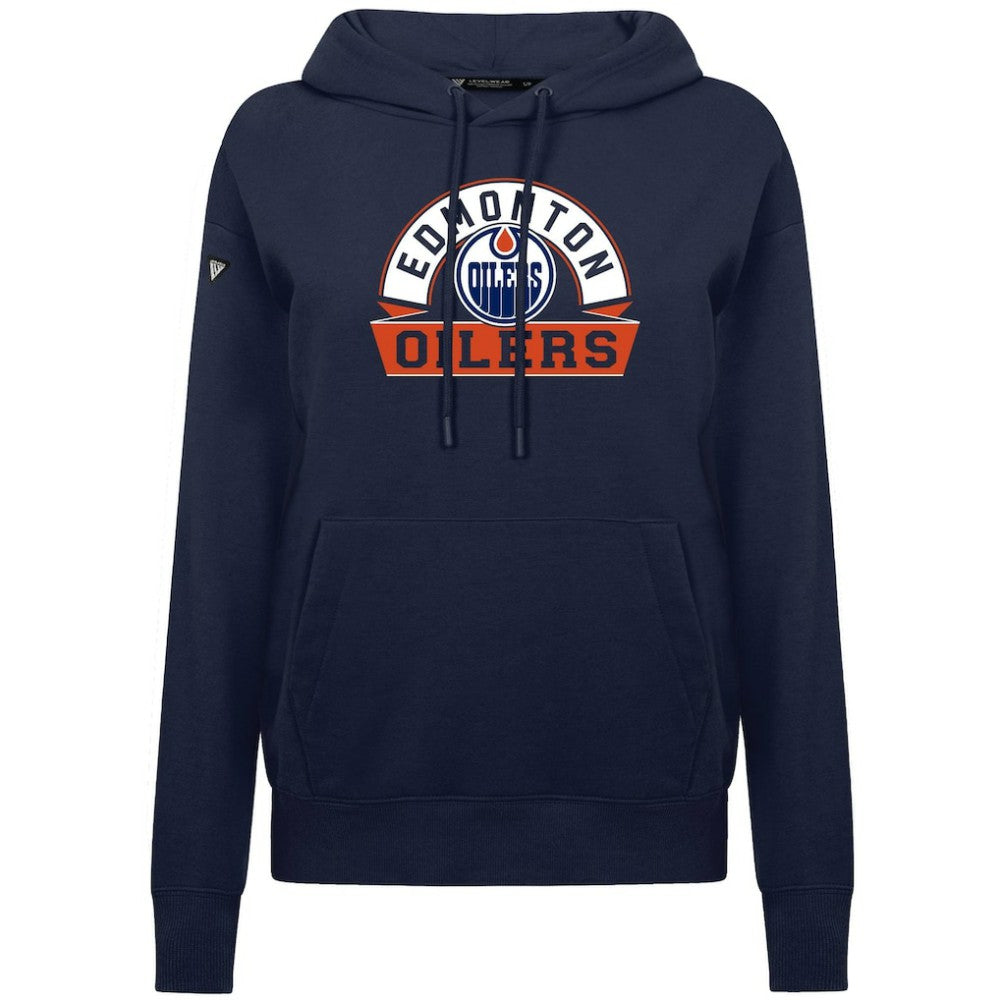 Edmonton Oilers Levelwear Women's Adorn Banner Arch Pullover Hoodie - Navy - NHL 203146200