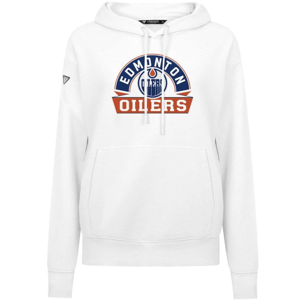 Edmonton Oilers Levelwear Women's Adorn Banner Arch Pullover Hoodie - White - NHL 203146201