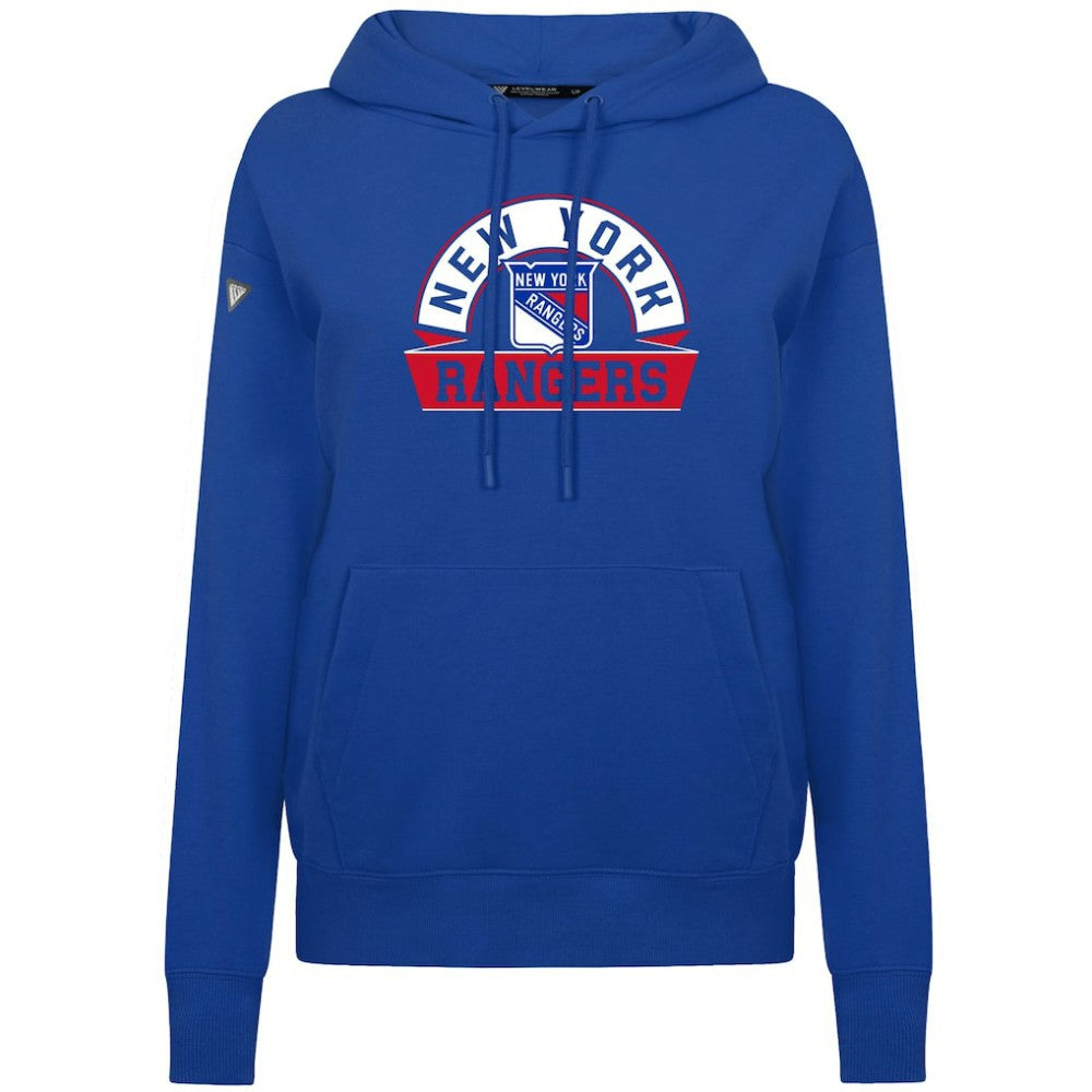 New York Rangers Levelwear Women's Adorn Banner Arch Pullover Hoodie - Royal - NHL 203146212