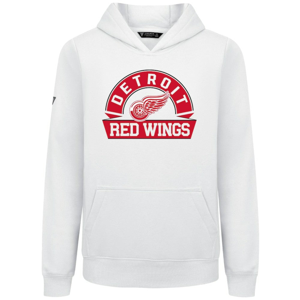 Detroit Red Wings Levelwear Youth Podium Banner Arch Pullover Hoodie - White - NHL 203146475