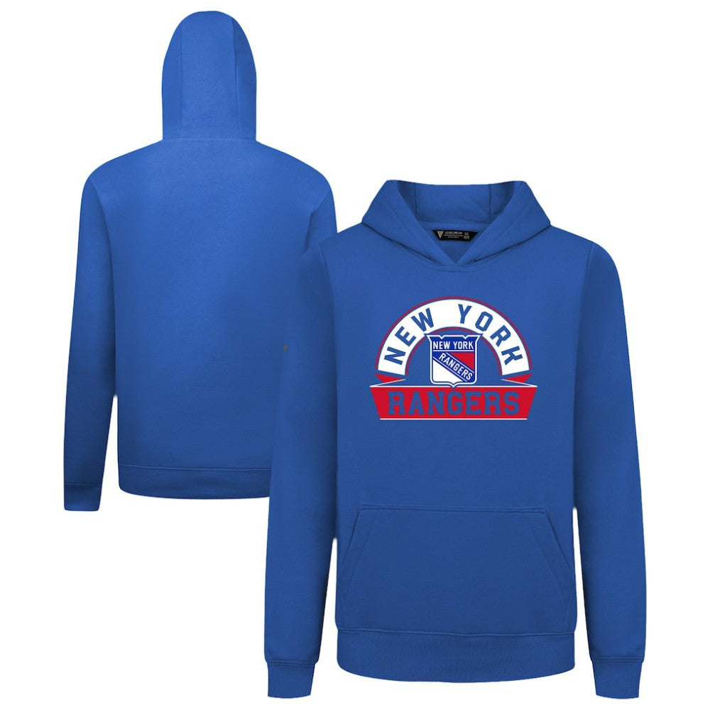 New York Rangers Levelwear Youth Podium Banner Arch Pullover Hoodie - Royal - NHL 203146476