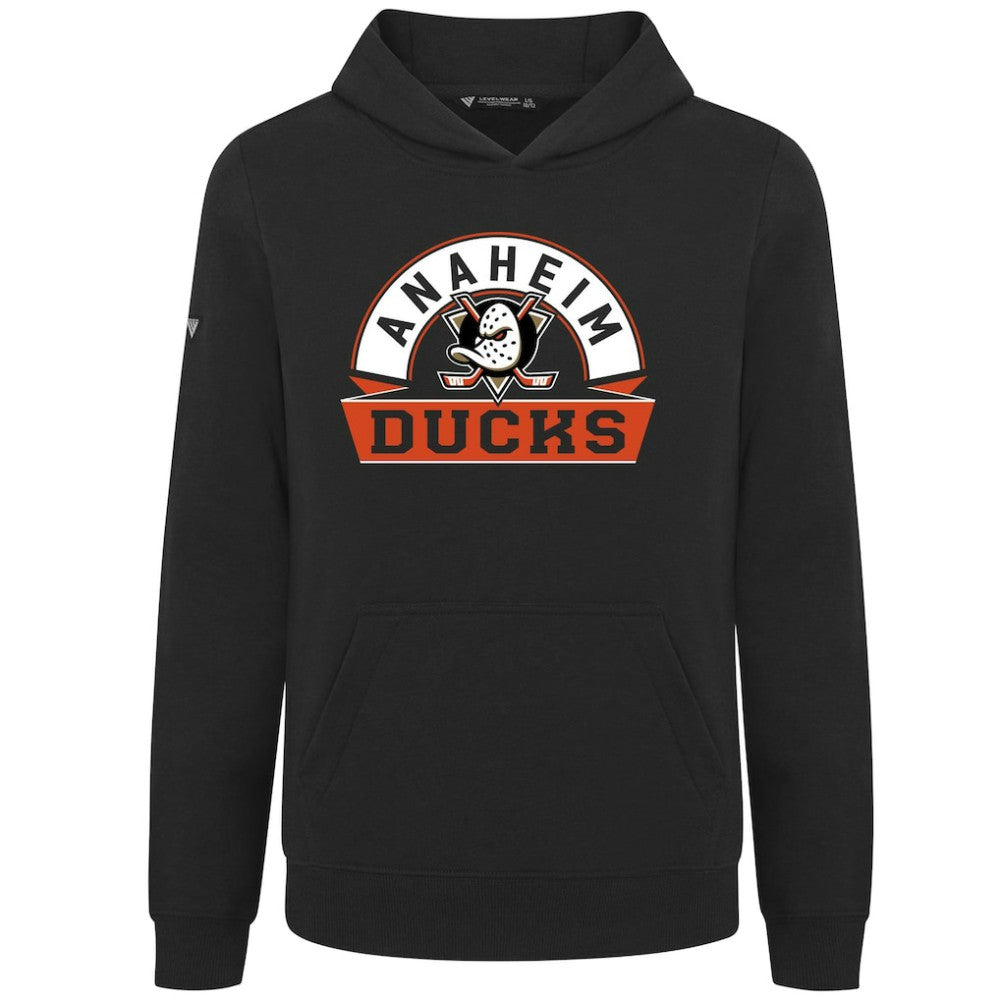 Anaheim Ducks Levelwear Youth Podium Banner Arch Pullover Hoodie - Black - NHL 203146480