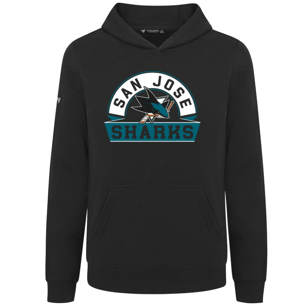 San Jose Sharks Levelwear Youth Podium Banner Arch Pullover Hoodie - Black - NHL 203146495