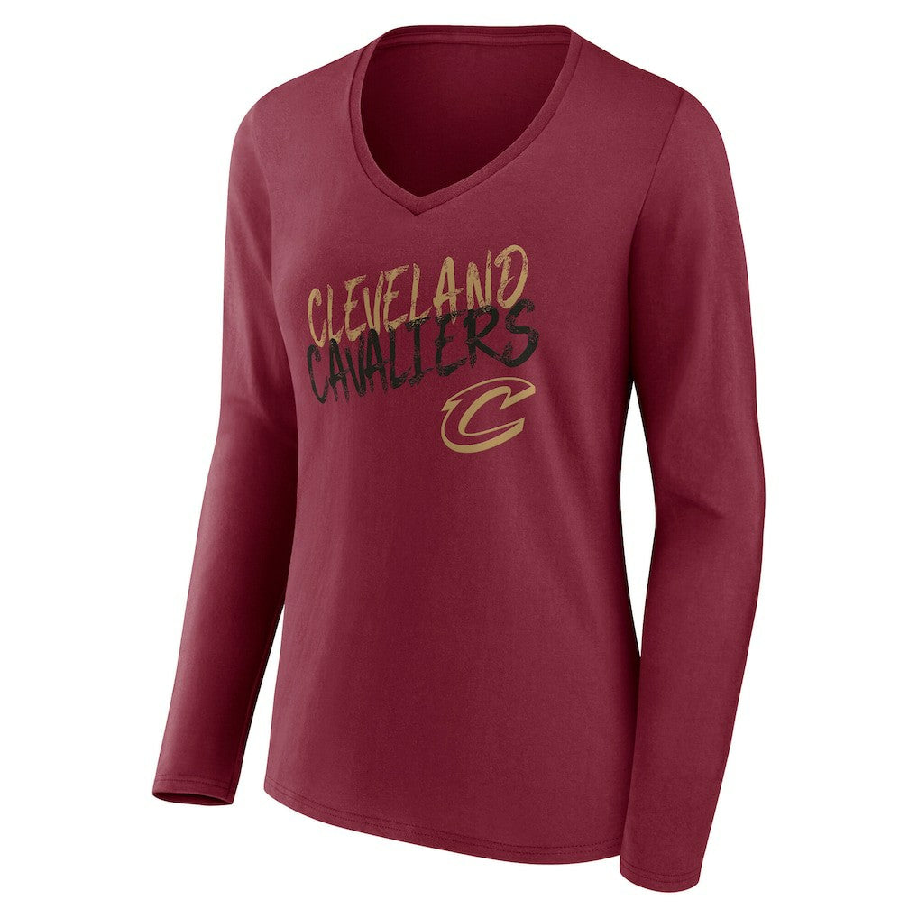Cleveland Cavaliers Women's Hustle Custom Long Sleeve V-Neck T-Shirt Wine