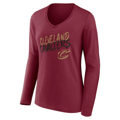 Cleveland Cavaliers Women's Hustle Custom Long Sleeve V-Neck T-Shirt Wine