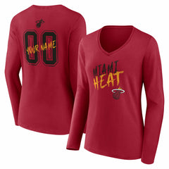 Miami Heat Women's Hustle Custom Long Sleeve V-Neck T-Shirt Red