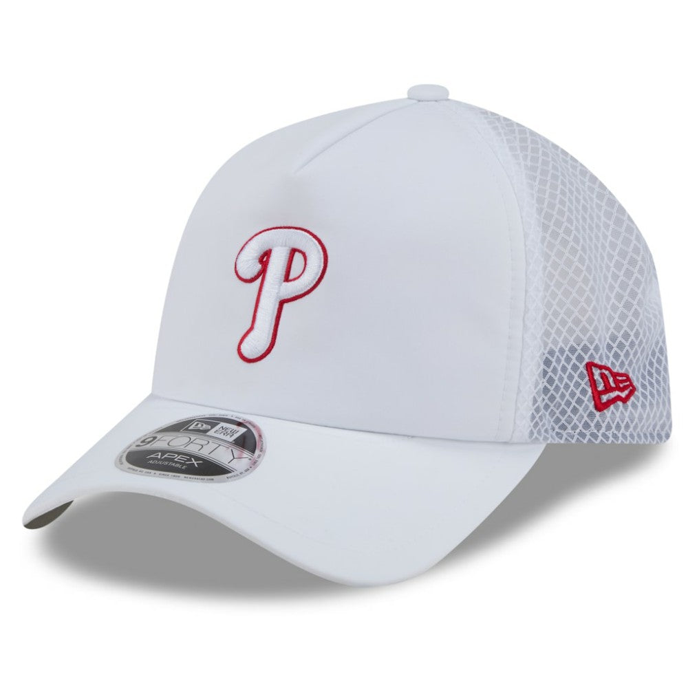Philadelphia Phillies New Era 2026 Batting Practice Apex 9FORTY Adjustable Trucker Hat - White - New Era on Sale
