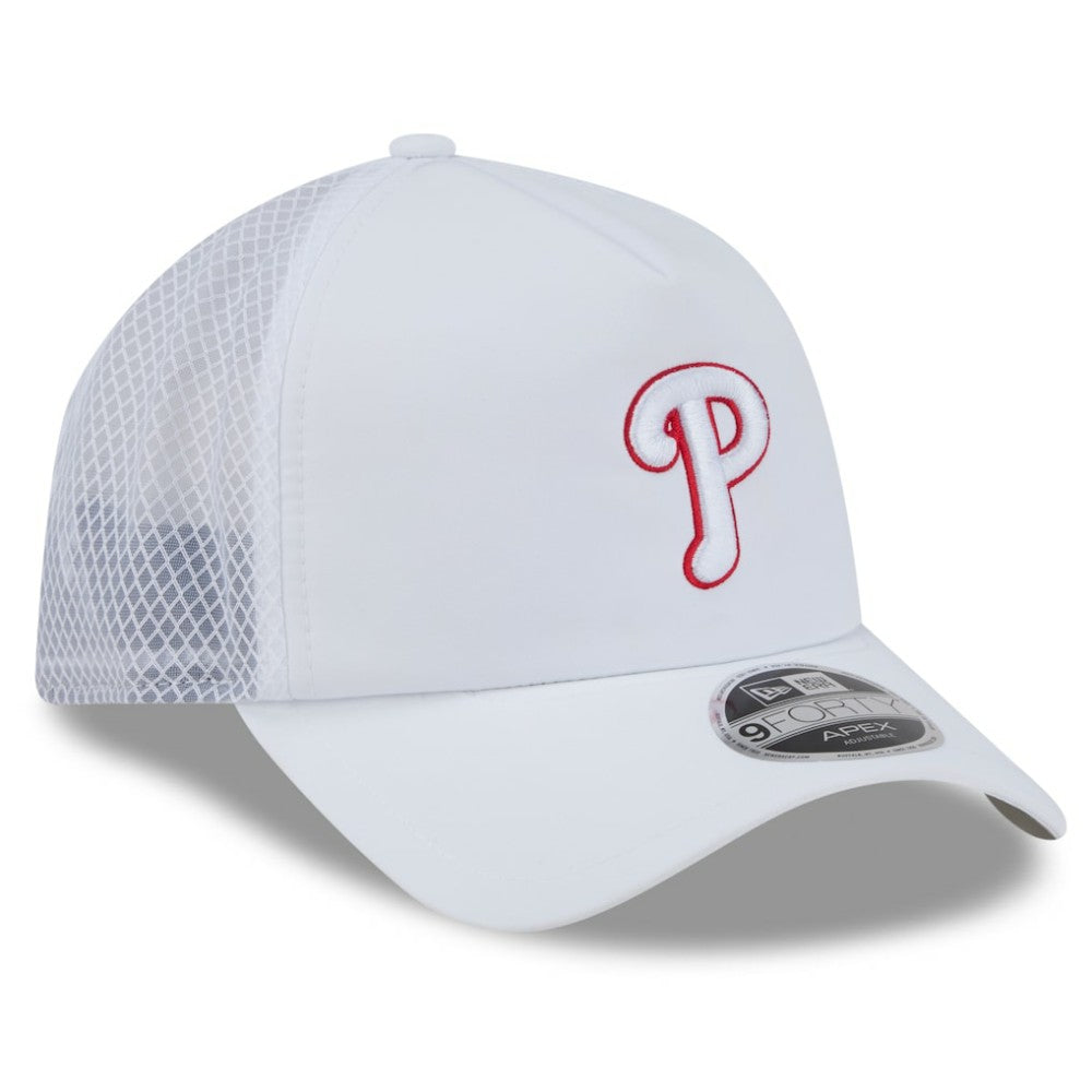 Philadelphia Phillies New Era 2026 Batting Practice Apex 9FORTY Adjustable Trucker Hat - White - New Era on Sale
