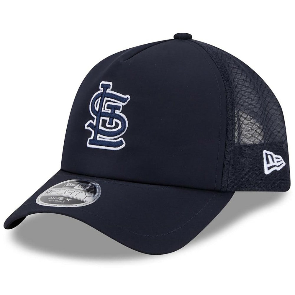 St. Louis Cardinals New Era 2026 Batting Practice Apex 9FORTY Adjustable Trucker Hat - Navy - New Era Lifestyle