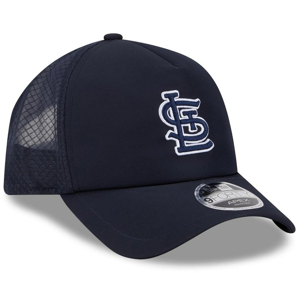 St. Louis Cardinals New Era 2026 Batting Practice Apex 9FORTY Adjustable Trucker Hat - Navy - New Era Lifestyle