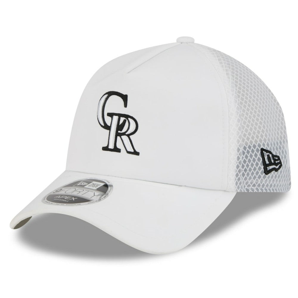 Colorado Rockies New Era 2026 Batting Practice Apex 9FORTY Adjustable Trucker Hat - White - New Era on Sale