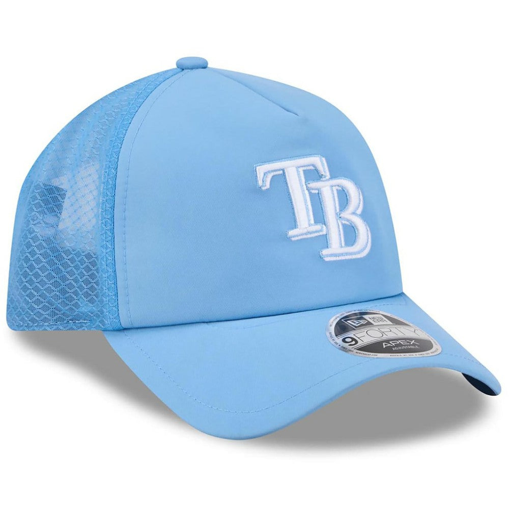 Tampa Bay Rays New Era 2026 Batting Practice Apex 9FORTY Adjustable Trucker Hat - Light Blue - New Era Sale