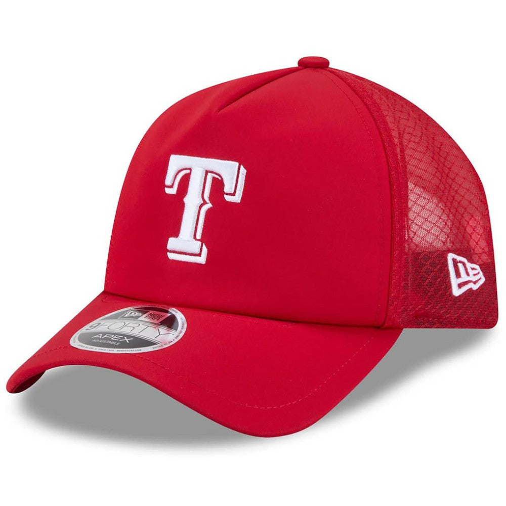 Texas Rangers New Era 2026 Batting Practice Apex 9FORTY Adjustable Trucker Hat - Red - New Era Online