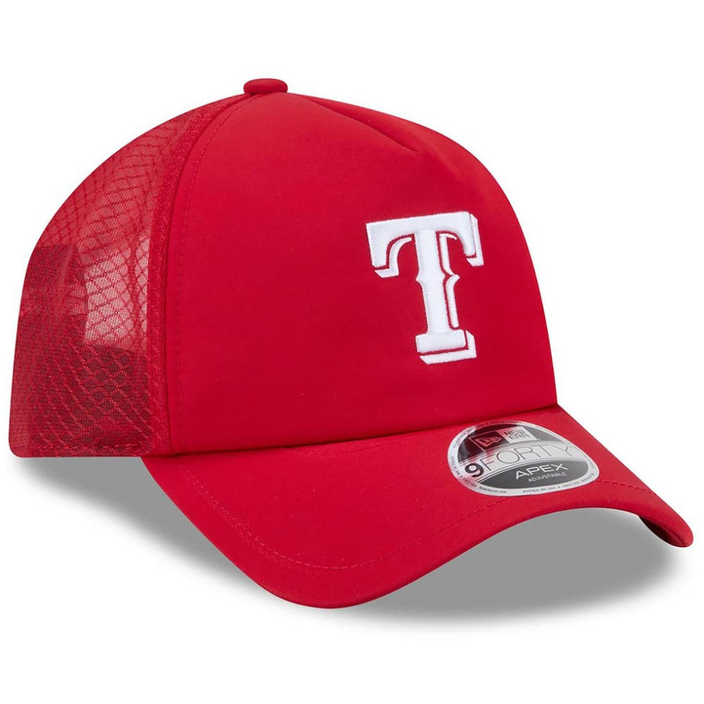 Texas Rangers New Era 2026 Batting Practice Apex 9FORTY Adjustable Trucker Hat - Red - New Era Online