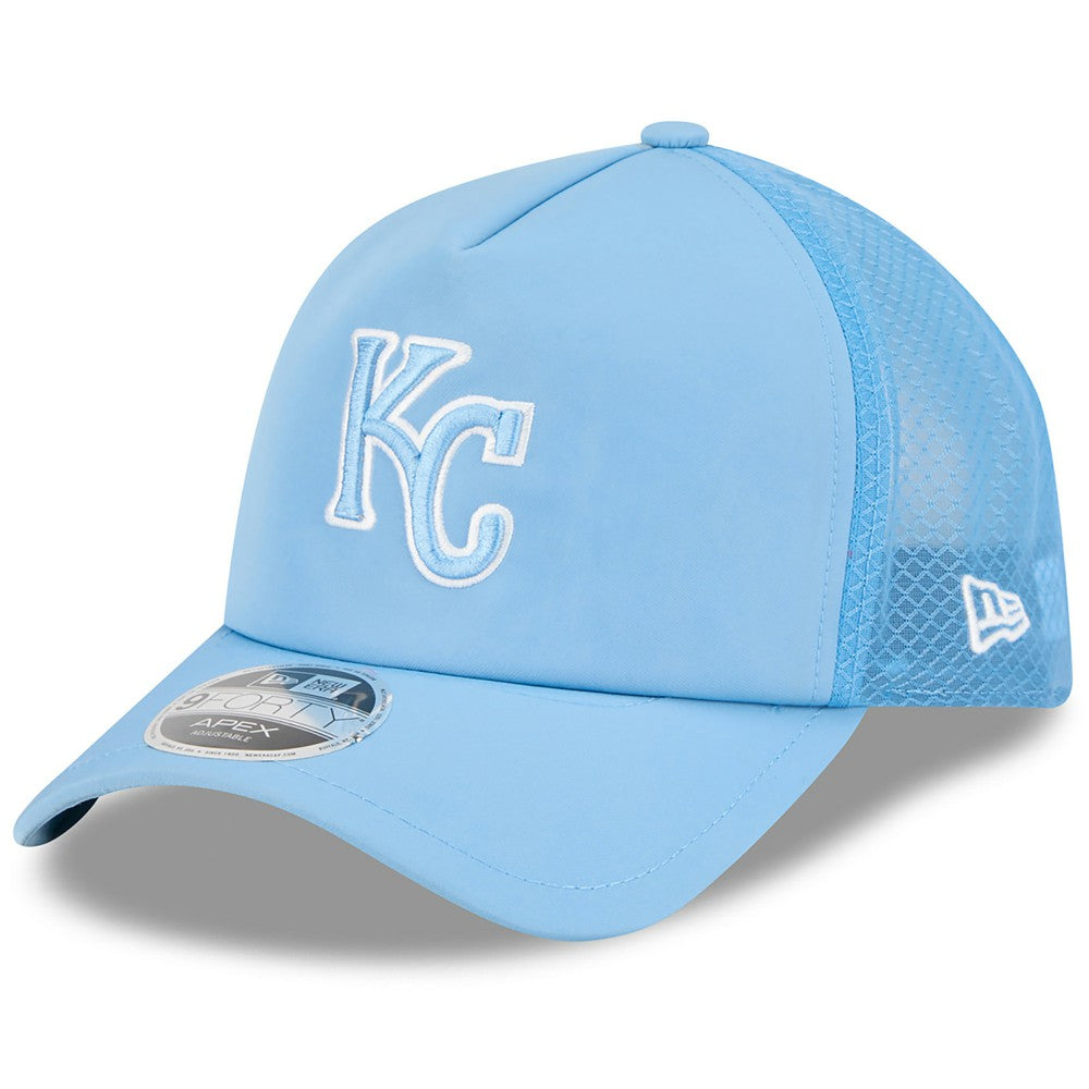 Kansas City Royals New Era 2026 Batting Practice Apex 9FORTY Adjustable Trucker Hat - Light Blue - New Era Sale