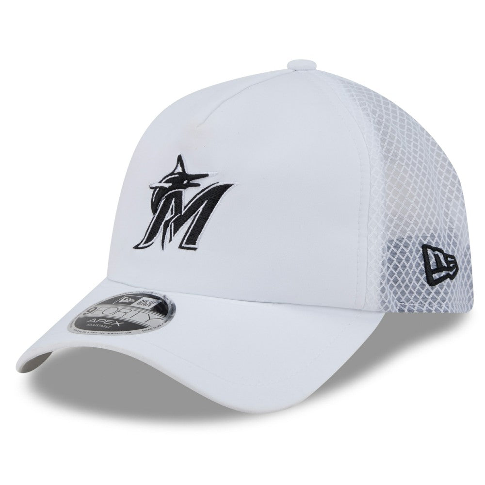 Miami Marlins New Era 2026 Batting Practice Apex 9FORTY Adjustable Trucker Hat - White - New Era Online