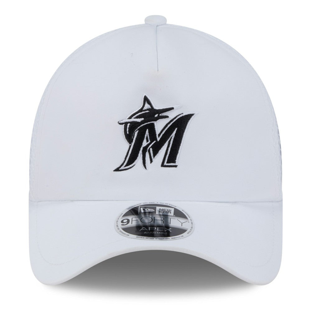 Miami Marlins New Era 2026 Batting Practice Apex 9FORTY Adjustable Trucker Hat - White - New Era Online