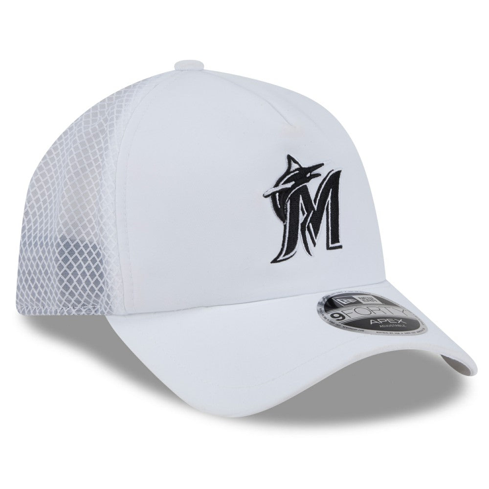 Miami Marlins New Era 2026 Batting Practice Apex 9FORTY Adjustable Trucker Hat - White - New Era Online