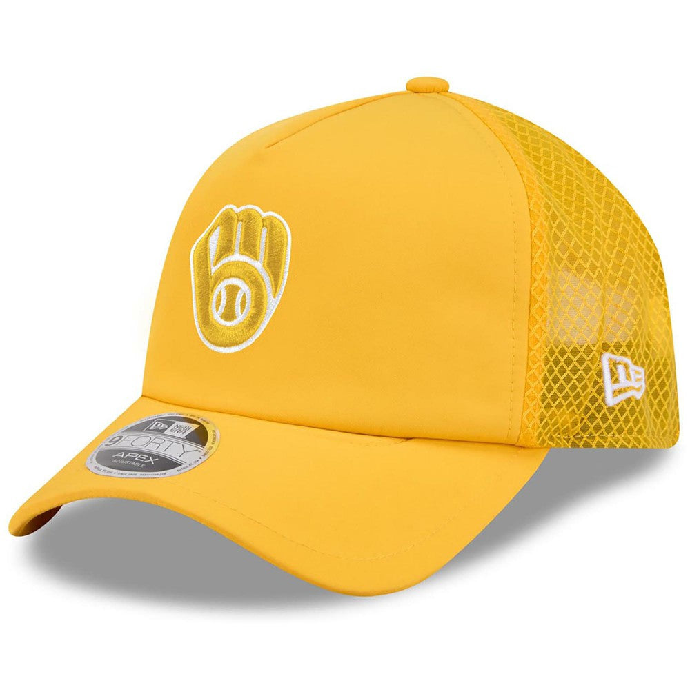 Milwaukee Brewers New Era 2026 Batting Practice Apex 9FORTY Adjustable Trucker Hat - Gold - New Era Sale