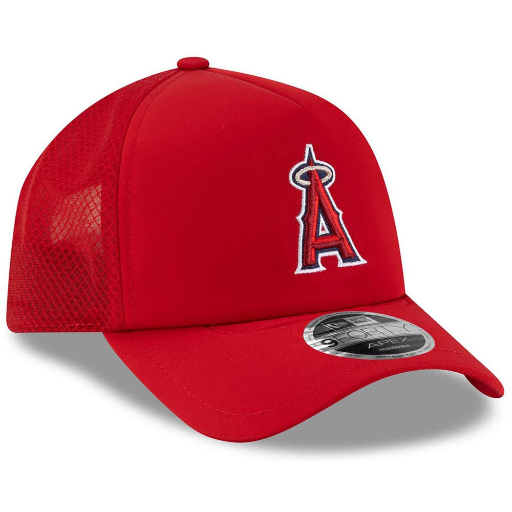 Los Angeles Angels New Era 2026 Batting Practice Apex 9FORTY Adjustable Trucker Hat - Red - New Era on Sale