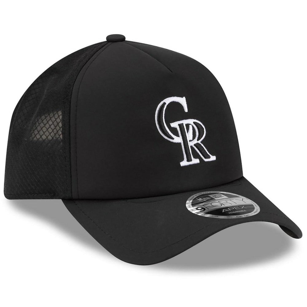 Colorado Rockies New Era 2026 Batting Practice Apex 9FORTY Adjustable Trucker Hat - Black - New Era Discount