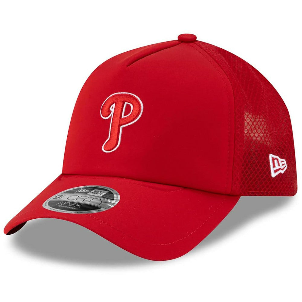 Philadelphia Phillies New Era 2026 Batting Practice Apex 9FORTY Adjustable Trucker Hat - Red - New Era Sale